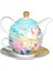 Peony Desenli Bone China Porselen Tek Kişilik Demlik Fincan Seti LYBA044 1