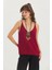 V Yaka Minimal Askılı Bluz Bordo 1