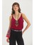 V Yaka Minimal Askılı Bluz Bordo 3