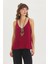 V Yaka Minimal Askılı Bluz Bordo 4