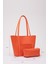 Turuncu Shk80 Önü Cepli Çıtçıtlı Makyaj Çantalı Deri Büyük Boy Kol Ve Omuz Çantası U:26 E:40 G:8 Cm 4