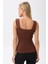 Kadın Kare Yaka Kalın Askılı Basic Fit Bluz Crop Top 3