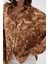 Kadın Kahve Batik Desen Modal Kumaş Oversize Gömlek 29188 3