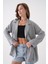Kadın Gri Bağcık Detaylı Astarsız Modal Ceket 29081 2