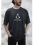 Assassin's Creed Baskılı Bisiklet Yaka Oversize Antrasit Tişört T-Shirt 1