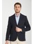Cafizo Erkek Lacivert Slim Fit Dar Kesim Desenli Yarım Astar Blazer Ceket 1