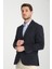 Cafizo Erkek Lacivert Slim Fit Dar Kesim Desenli Yarım Astar Blazer Ceket 3