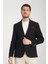 Padure Erkek Koyu Lacivert Slim Fit Dar Kesim Desenli Mevsimlik Blazer Ceket 1
