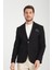 Cazino Erkek Koyu Lacivert Slim Fit Dar Kesim Desenli Yarım Astar Mevsimlik Spor Blazer Ceket 1