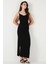 Büzgü Detaylı Slim Fit Yırtmaçlı Uzun Boy Asimetrik Yaka Elbise Bayan Elbise 5866291 3