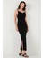Büzgü Detaylı Slim Fit Yırtmaçlı Uzun Boy Asimetrik Yaka Elbise Bayan Elbise 5866291 5