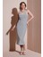 Slim Fit Yuvalak Yaka Düğmeli Midi Boy Elbise Bayan Elbise 25Y0375K1 2