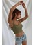 Kadın Haki Yeşili Kalın Askılı Crop Top Büstiyer 3