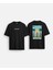 Barcelona Şehir Baskılı Bisiklet Yaka Oversize Siyah Çift Taraflı Tişört T-Shirt 1