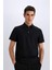 Slim Fit Dar Kesim Polo Yaka Kısa Kollu Waffle Siyah Tişört E1209AX25SM 4