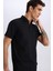 Slim Fit Dar Kesim Polo Yaka Kısa Kollu Waffle Siyah Tişört E1209AX25SM 5