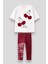 Kız Çocuk Pamuklu Beyaz Vişne Temalı T-Shirt ve Bordo Tayt Takım - Ponpon Aplikeli 1