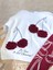 Kız Çocuk Pamuklu Beyaz Vişne Temalı T-Shirt ve Bordo Tayt Takım - Ponpon Aplikeli 2