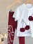 Kız Çocuk Pamuklu Beyaz Vişne Temalı T-Shirt ve Bordo Tayt Takım - Ponpon Aplikeli 3