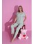 Mlale Yeşil Fitilli Ince Raporlu Kumaş Kol ve Paça Dantelli Kısa Kollu Bayan Pijama Takımı 4061-Y 1