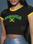 Sarı Biye Detaylı Brasil, Portugal, Jamaica Baskılı Esnek Kumaş Crop T-Shirt 1