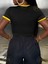 Sarı Biye Detaylı Brasil, Portugal, Jamaica Baskılı Esnek Kumaş Crop T-Shirt 3