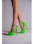 Kadın Taşlı Neon Platform Ince Topuklu Sandalet Gece Şıklığı Model 1