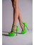 Kadın Taşlı Neon Platform Ince Topuklu Sandalet Gece Şıklığı Model 2
