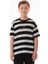 Çizgili Yazı Nakışlı Erkek Çocuk Tişört 1