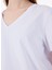 V Yaka Nakışlı Beyaz Kadın T-Shirt M5SL-TST1848 5