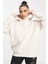 Sportswear Fleece Hoodie Oversized Kapüşonlu Bol Kesim Sweatshirt Ekru 1