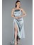 Straplez Yırtmaçlı Midi Saten Mezuniyet Elbisesi ABK2265 1