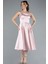 Straplez Kemerli Midi Saten Davet Elbisesi ABK2269 1
