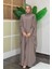 Kapüşonlu Abaya ve Elbise Ikili Takım 70013 Vizon 1