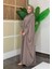 Kapüşonlu Abaya ve Elbise Ikili Takım 70013 Vizon 3