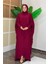 Kapüşonlu Abaya ve Elbise Ikili Takım 70013 Bordo 1