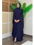 Kapüşonlu Abaya ve Elbise Ikili Takım 70013 Lacivert 3