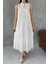 Ekru Sıfır Kol Fisto Maxi Elbise 4