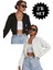 Kadın Siyah Beyaz 2’li Fitted Crop Kapşonlu Zip Fermuarlı Polar Hırka Sweatshirt 1