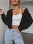 Kadın Siyah Beyaz 2’li Fitted Crop Kapşonlu Zip Fermuarlı Polar Hırka Sweatshirt 4