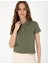 Kadın Haki Regular Fit Pamuklu Polo Yaka Basic Tişört 50305776-VR027 3