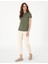 Kadın Haki Regular Fit Pamuklu Polo Yaka Basic Tişört 50305776-VR027 4