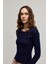 Kadın Lacivert Düğme Detaylı Uzun Kollu Bluz 1