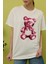 Kadın Ekru Ayıcık Baskılı Oversize T-Shirt 3