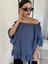 Yaka Lastikli Şifon Bluz 6022-İNDIGO 2