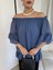 Yaka Lastikli Şifon Bluz 6022-İNDIGO 5