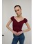 Kadın Bordo Kalp Yakalı Kısa Kollu T-Shirt 1