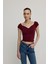 Kadın Bordo Kalp Yakalı Kısa Kollu T-Shirt 3