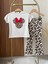 Kız Çocuk Pamuklu Minnie Mouse Ekru Leopar Desenli Fiyonklu T-Shirt ve Leopar Desenli Ispanyol Paça Tayt Takım 2