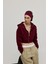 Kadın Bordo Renk Kapüşonlu Crop Sweatshirt Hırka 2